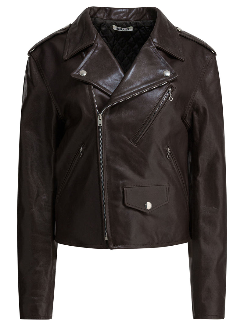 Auralee Auralee Lamb Leather Jacket Dark Brown Men - World Class Fashion