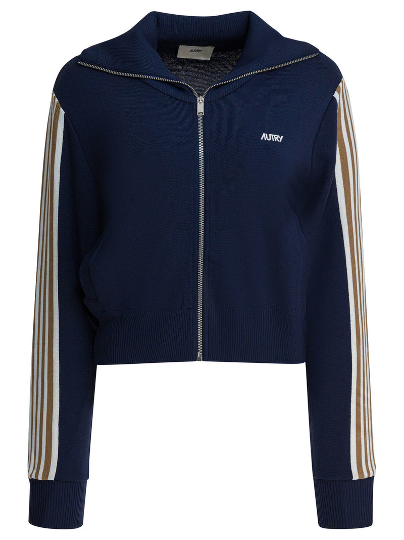 Autry Autry Viscose Blend Zippered Sweatshirt Blue - World Class Fashion