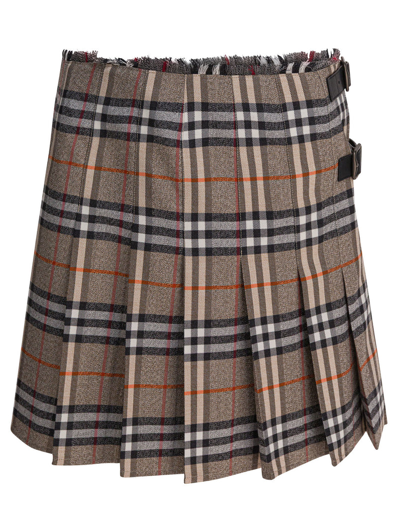 Burberry Burberry Check Wool Mini Kilt Beige - World Class Fashion