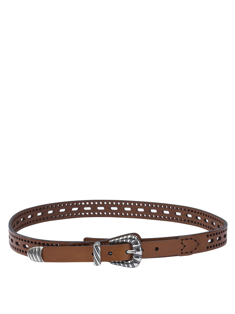 Etro Etro Leather Belt with Perforated Details Brown - World Class Fashion