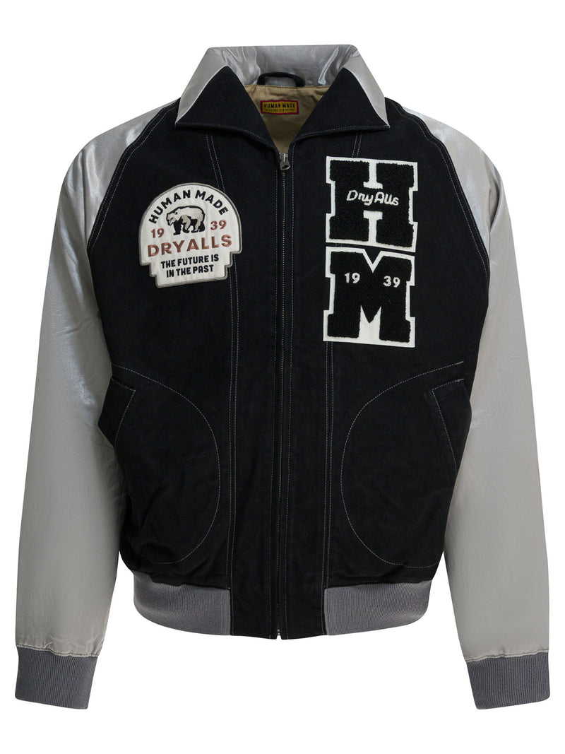 Human Made Human Made Satin Varsity Bomber Jacket Black - World Class Fashion