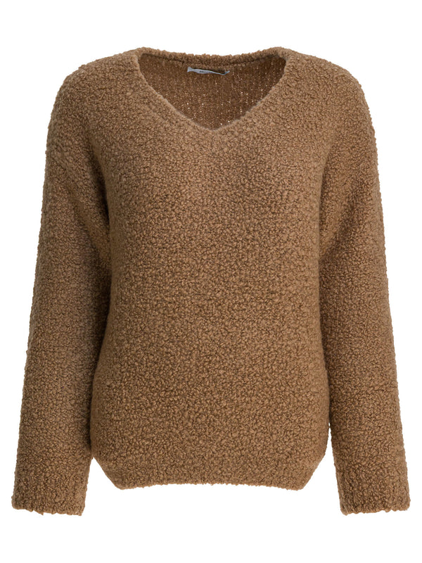 Max Mara Camel And Silk V-neck Sweater