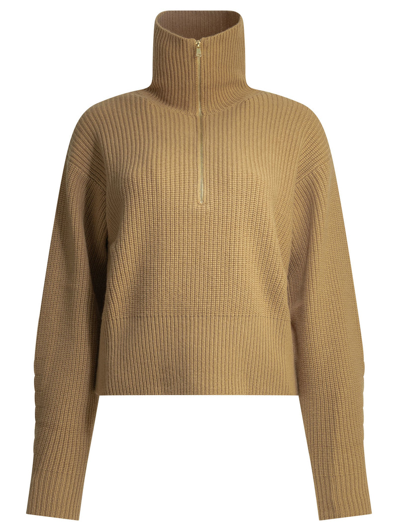 Max Mara Max Mara Half Zippered Wool Cashmere Knitwear Brown - World Class Fashion