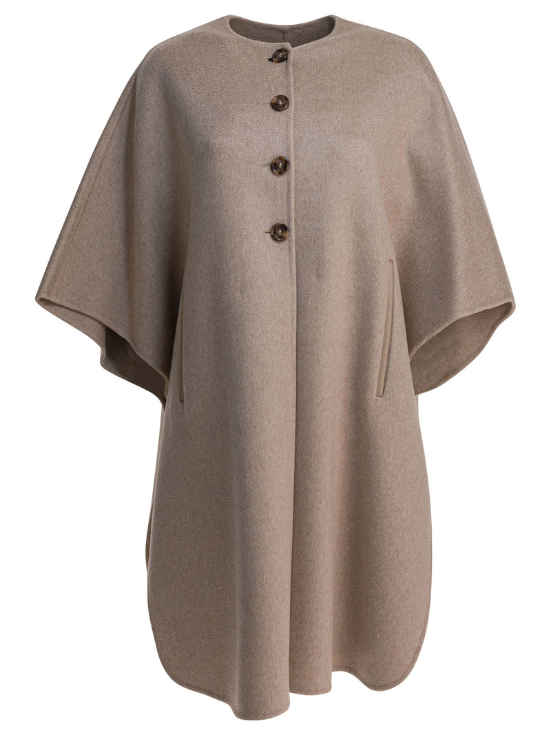 Max Mara Max Mara Cashmere Midi Cape Beige - World Class Fashion