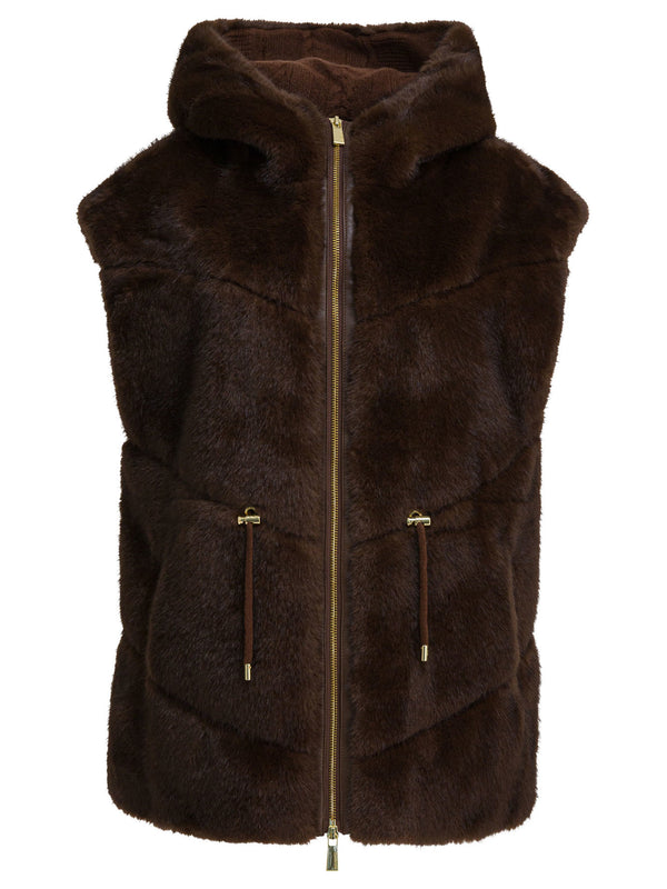 Max&moi Sleeveless Fur Coat With Hood