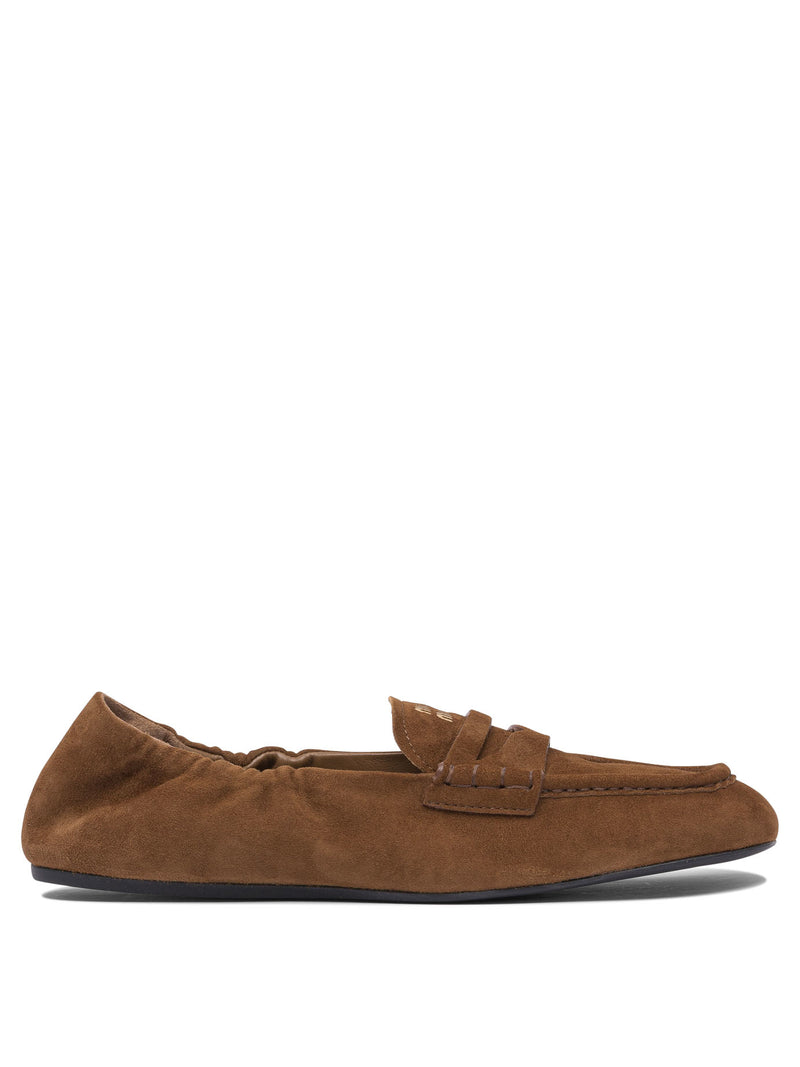 Miu Miu Miu Miu Suede Ruches Loafers Brown Women - World Class Fashion