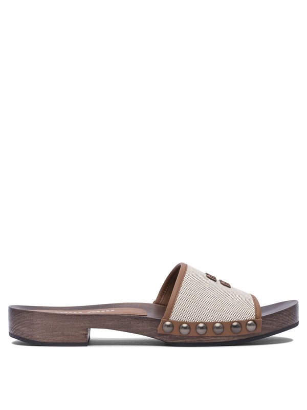 Miu Miu Canvas And Leather Clogs 30 Mm