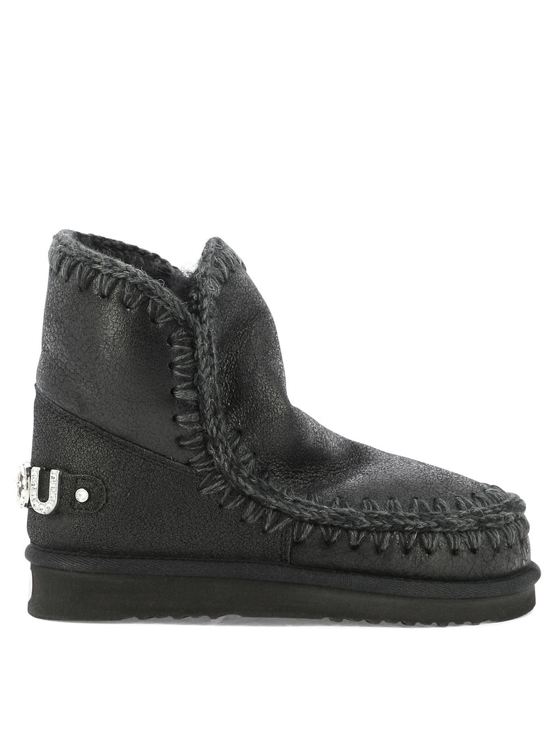 Mou Mou Eskimo 18 Rhinestones Ankle Boots Black - World Class Fashion