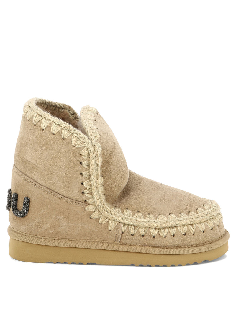 Mou Mou Eskimo 18 Glitter Logo Ankle Boots Beige - World Class Fashion