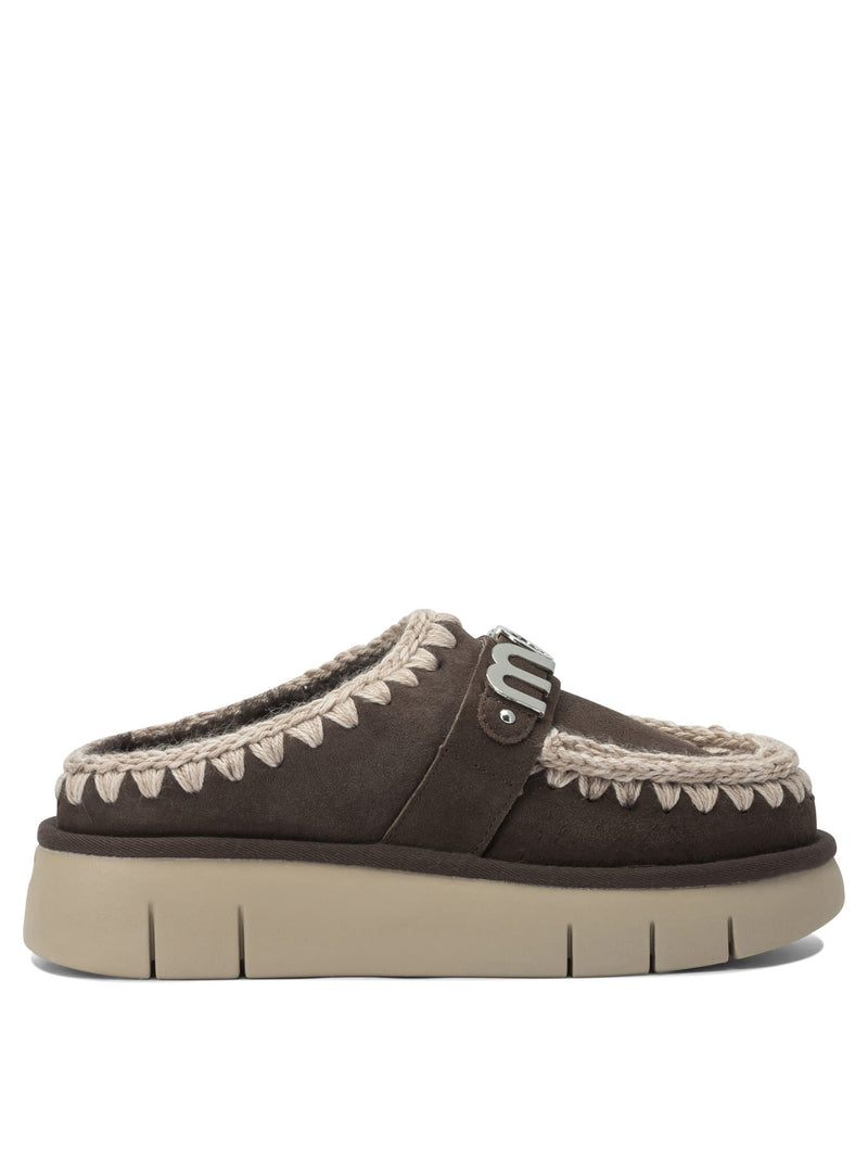 Mou Mou Bounce Clog Metal Logo Slippers Brown - World Class Fashion