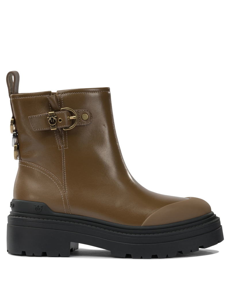 Pinko Pinko Calf Leather Ankle Boots Brown Women - World Class Fashion