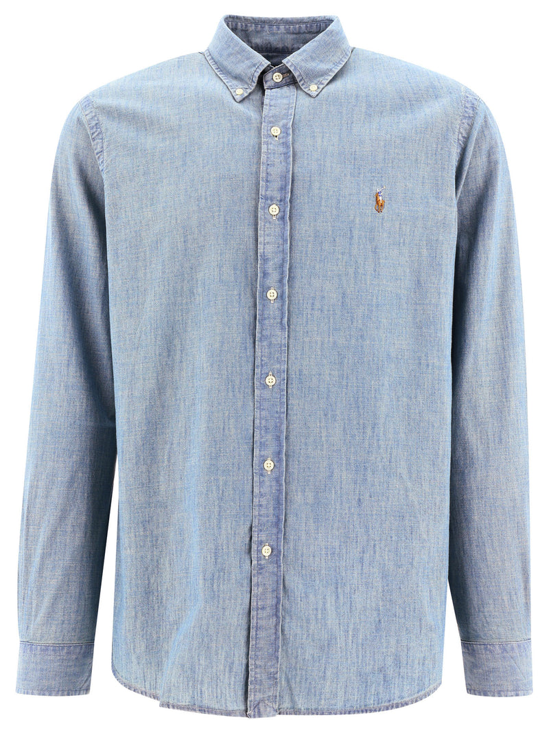 Polo Ralph Lauren Polo Ralph Lauren Custom-Fit Chambray Shirt Light Blue - World Class Fashion