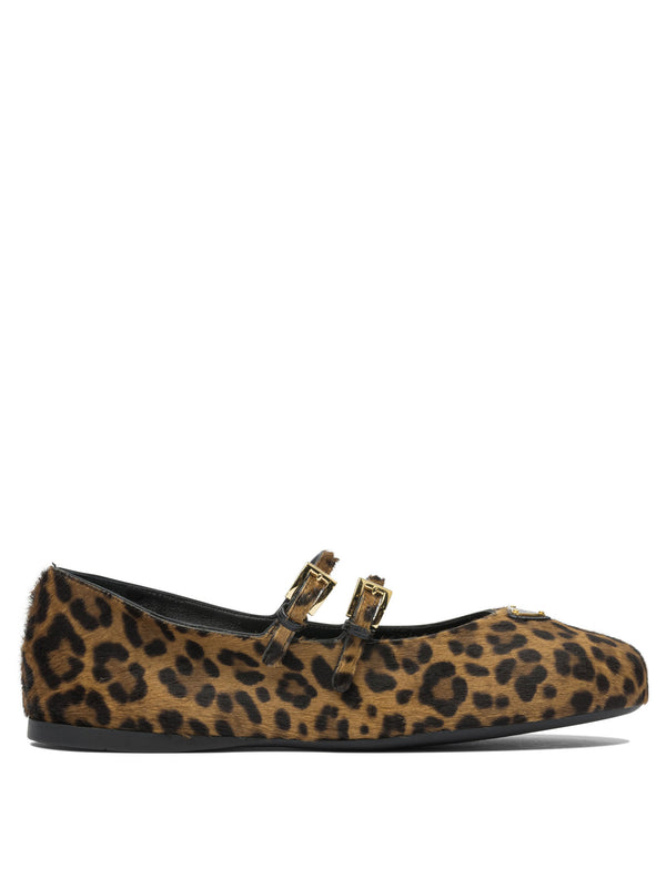 Prada Leather Ballet Flats With Animal Print