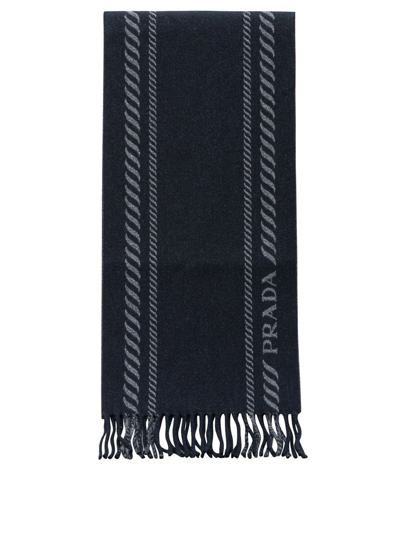 Prada Bufanda de hombre Prada de lana virgen y cachemir azul - World Class Fashion