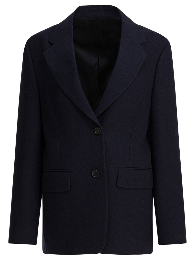 Prada Chaqueta de lana azul de botonadura sencilla de Prada - World Class Fashion