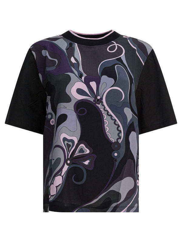 Pucci Cotton And Silk Crewneck T-shirt With Print