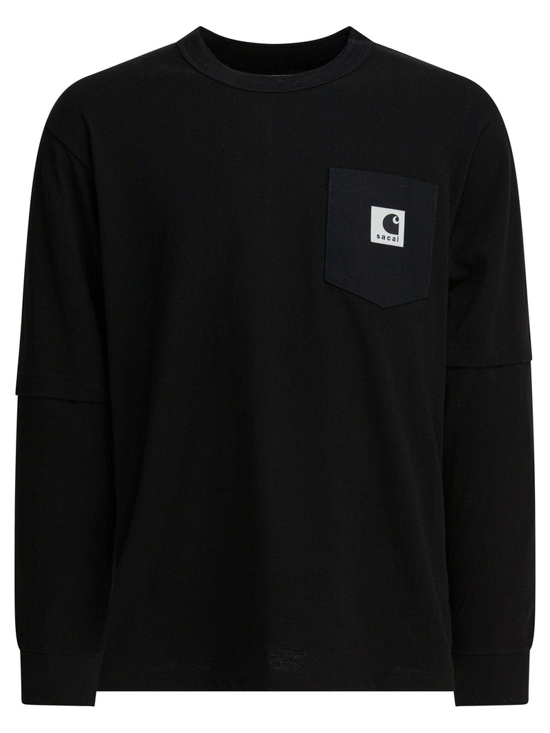 Sacai Sacai X Carhartt Wip Camiseta con cuello redondo Negra - World Class Fashion