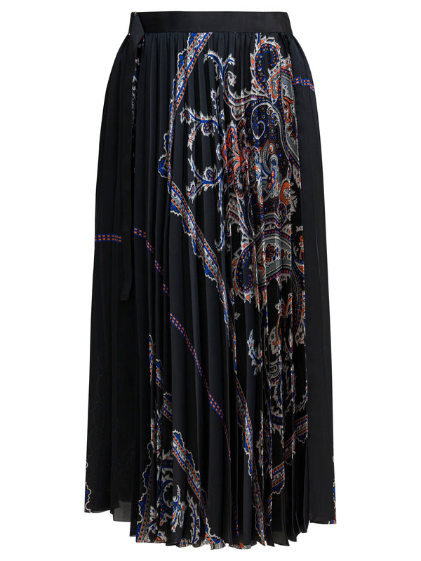 Sacai Pleated Skirt With Paisley Print