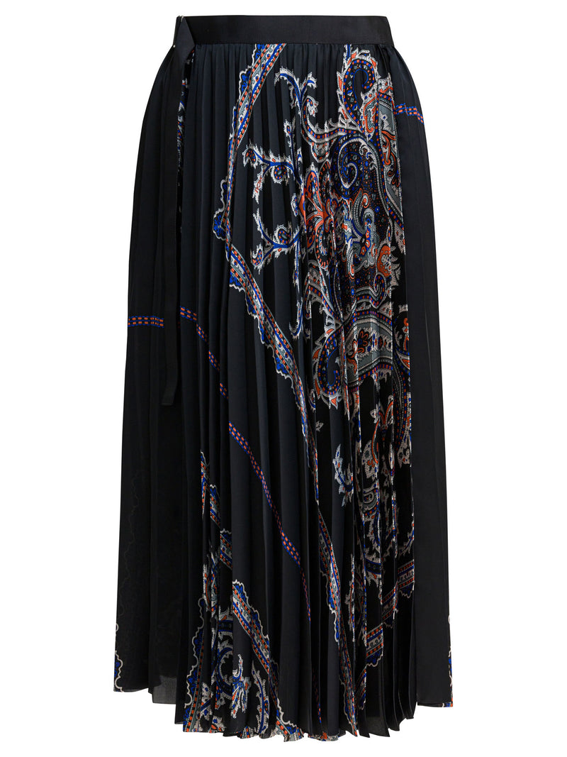 Sacai Falda plisada Sacai con estampado paisley negra para mujer - World Class Fashion