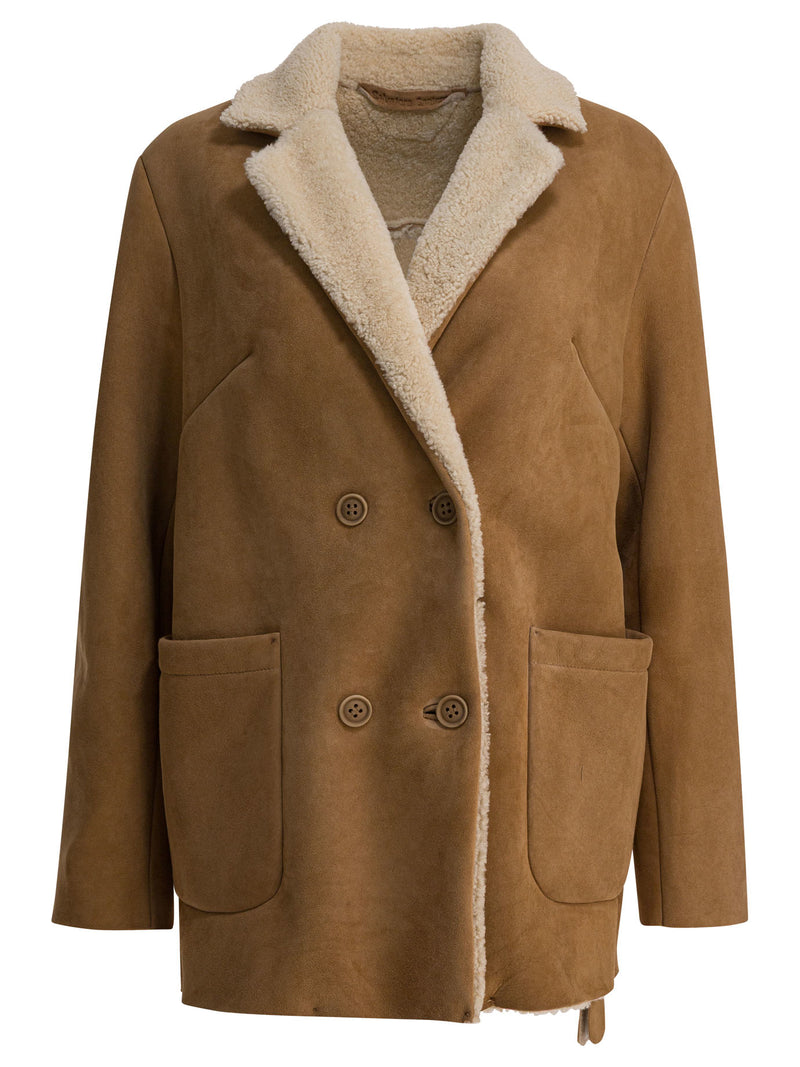 Salvatore Santoro Chaqueta de cuero de ante Salvatore Santoro de piel de oveja color beige - World Class Fashion
