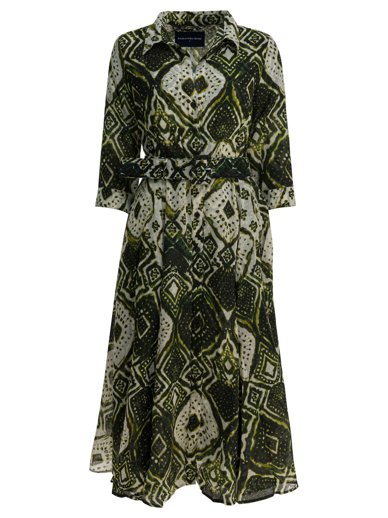 Samantha Sung Vestido Aster Teñido Anudado de Samantha Sung Marfil Verde Oliva - World Class Fashion
