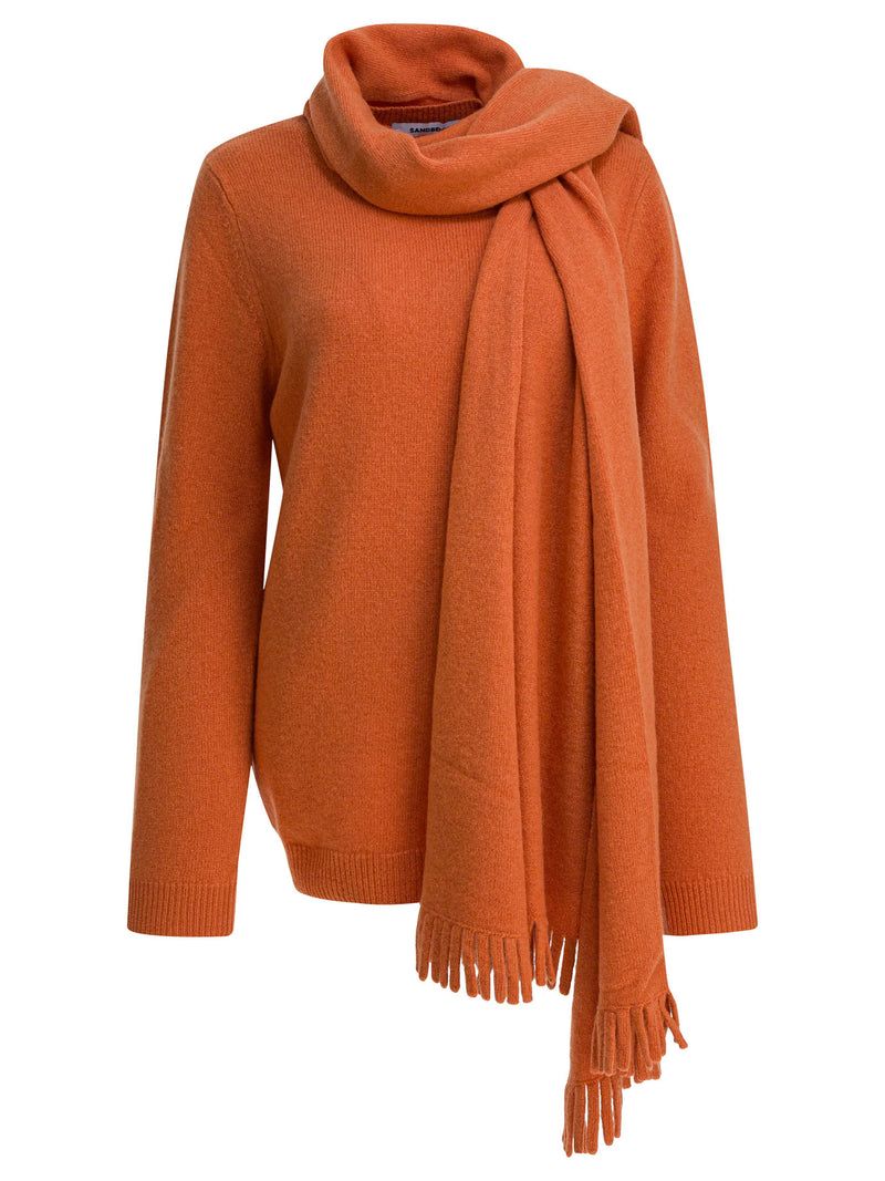 Sandbeige Jersey de punto de lana de mujer color arena y naranja - World Class Fashion