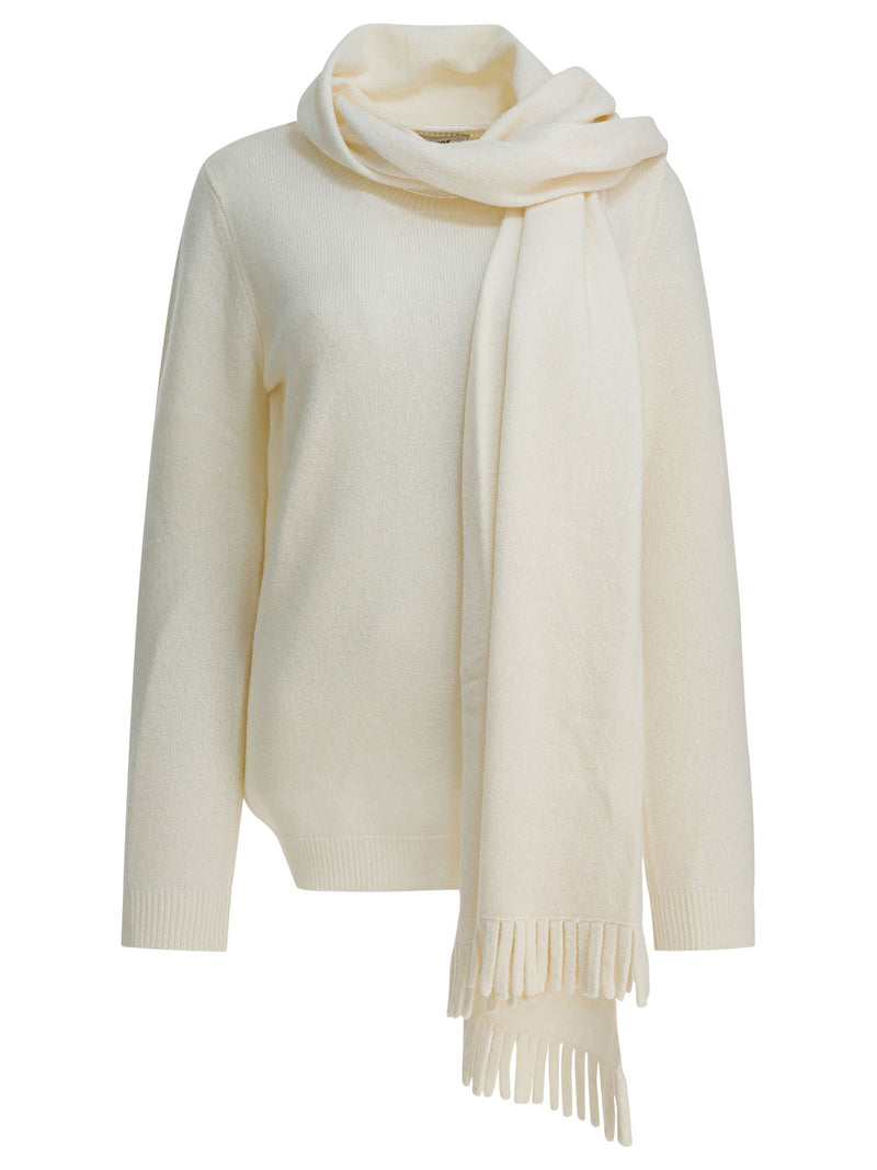 Sandbeige Jersey de punto de lana para mujer, color beis arena y blanco - World Class Fashion