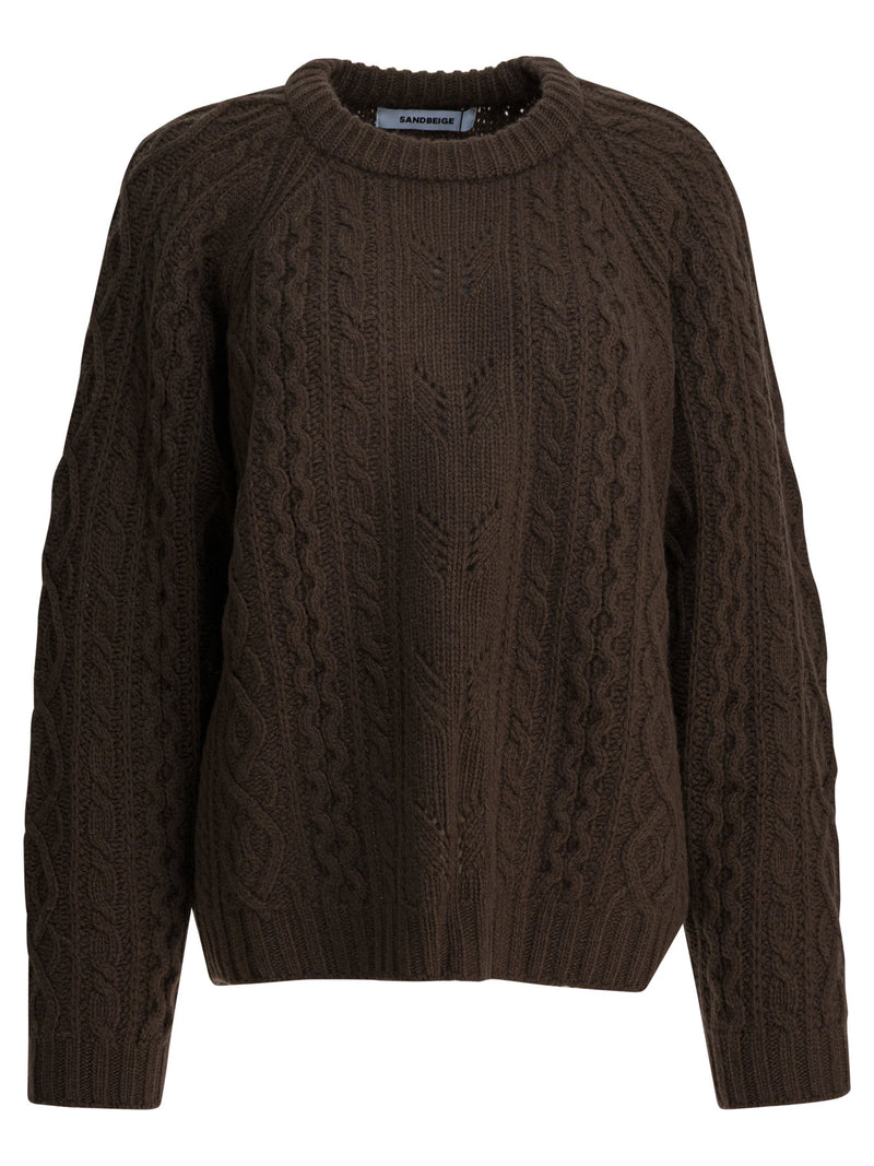 Sandbeige Jersey de punto de lana beige arena y moca para mujer - World Class Fashion