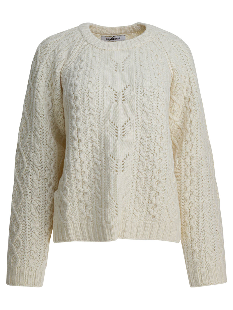 Sandbeige Prendas de punto para mujer arena 100% lana blanca - World Class Fashion