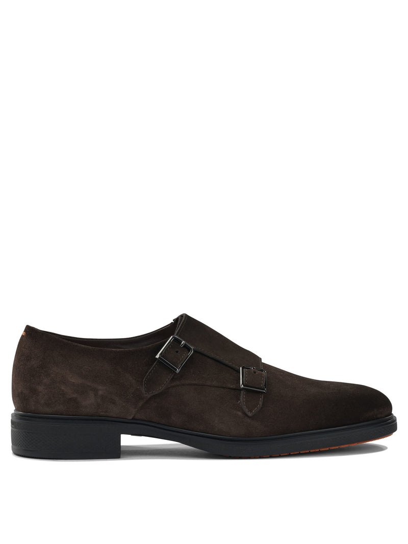 Santoni Mocasines Santoni de ante con doble hebilla para hombre, color marrón - World Class Fashion