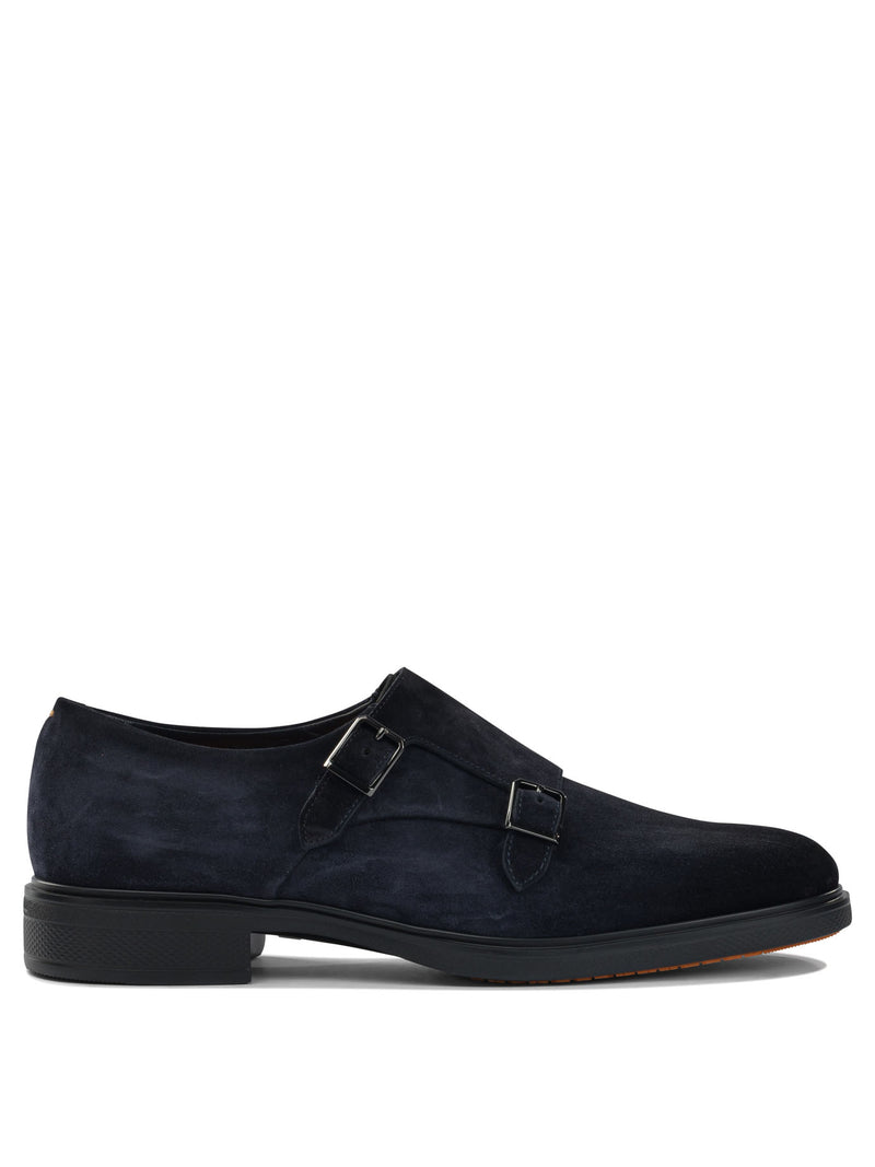Santoni Mocasines Santoni de ante azul con doble hebilla para hombre - World Class Fashion