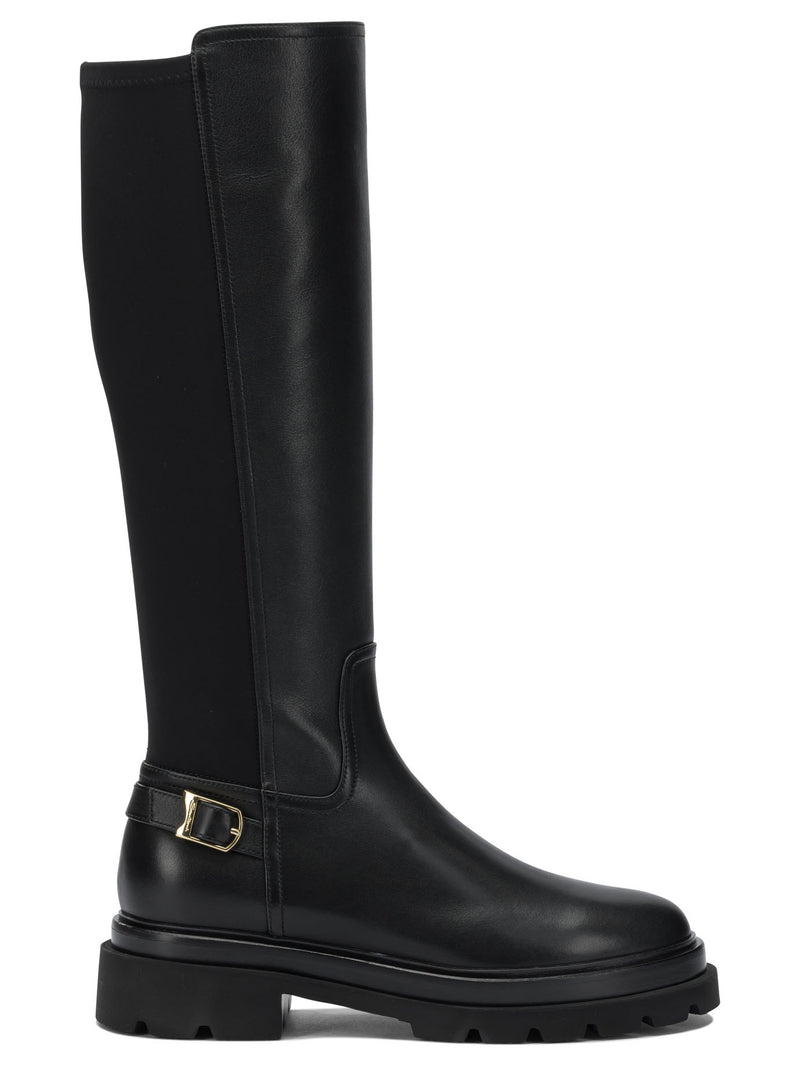 Santoni Botas Santoni de cuero hasta la rodilla negras para mujer - World Class Fashion