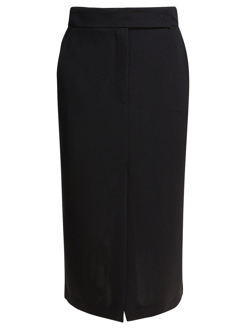 Semper Falda midi Semper negra con doble abertura - World Class Fashion