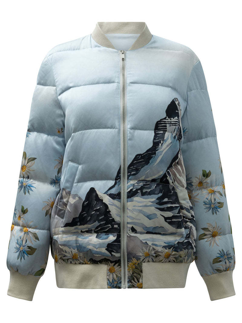 Sleep No More Chaqueta bomber de seda "Sleep No More Zermatt" azul claro - World Class Fashion