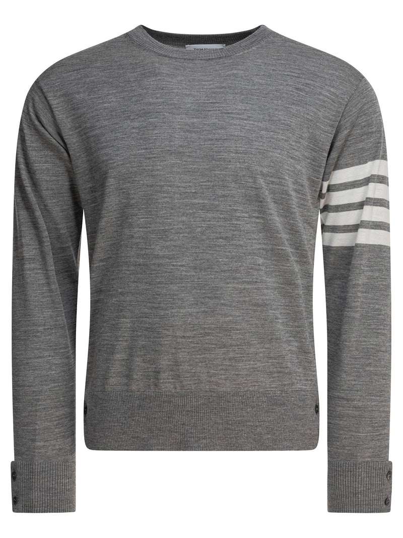 Thom Browne Suéter de cuello redondo de lana gris para hombre Thom Browne - World Class Fashion