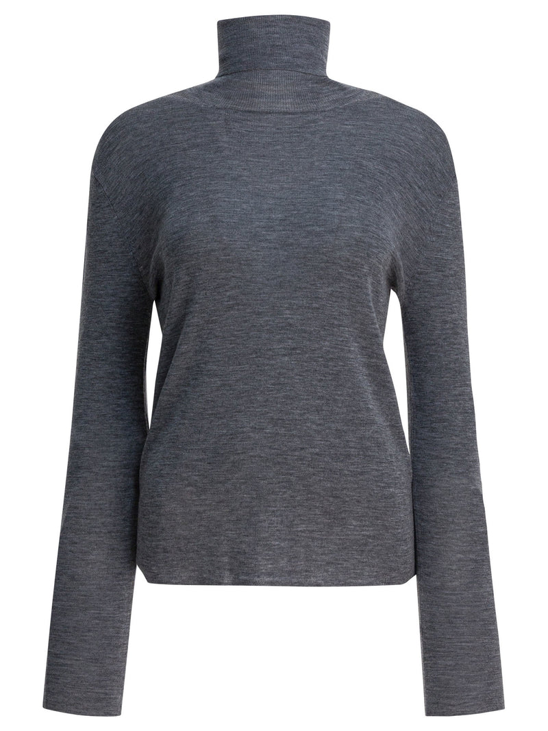 Umarmung Umarmung Jersey de cuello alto de lana gris para mujer - World Class Fashion