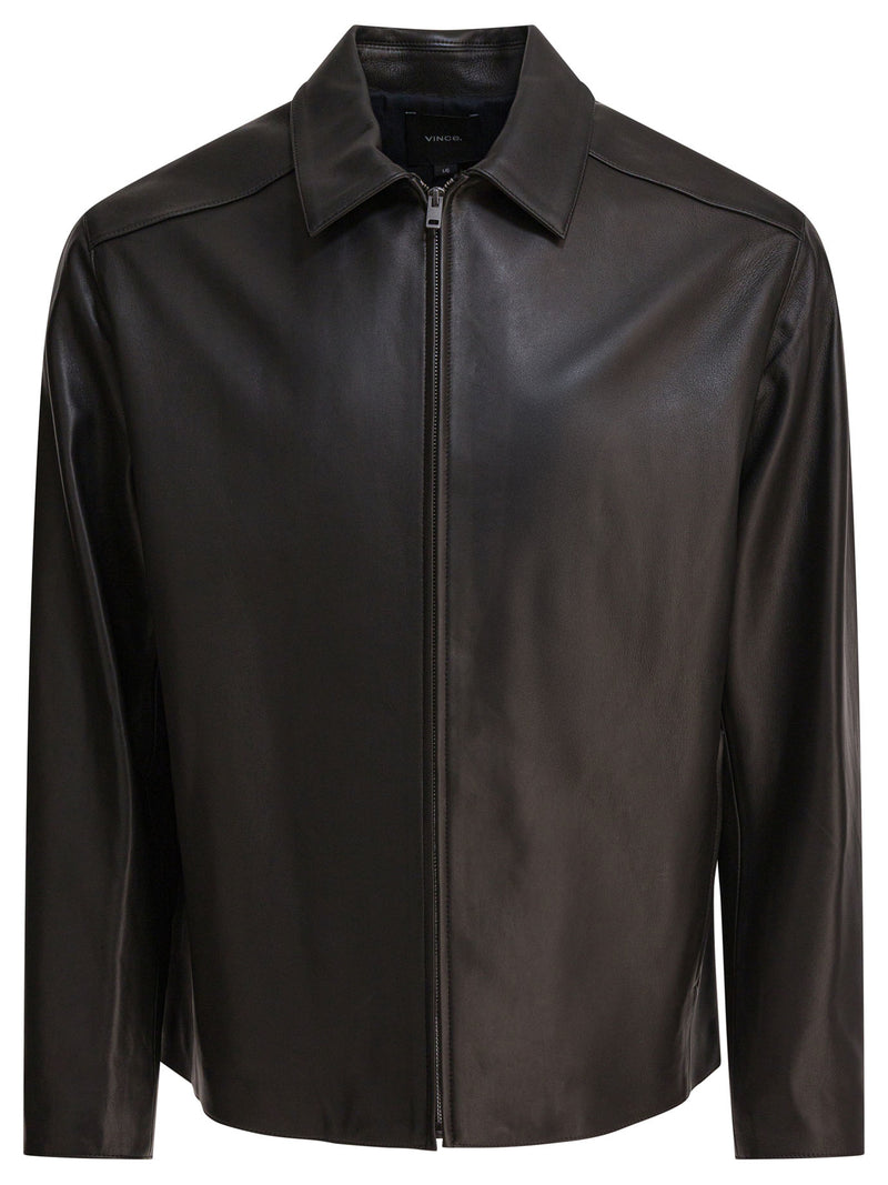Vince Vince Black Leather Jacket With Zipper Men - World Class Fashion