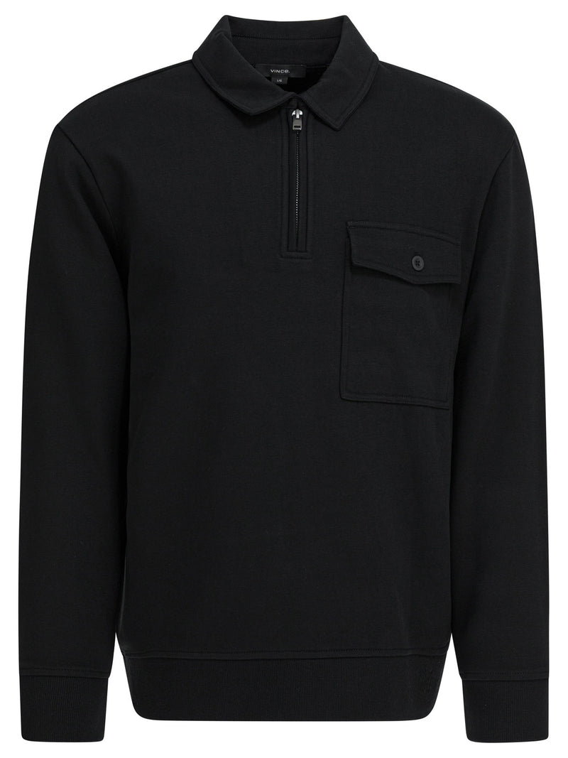 Vince Vince Cotton Blend Zippered Polo Shirt Black - World Class Fashion