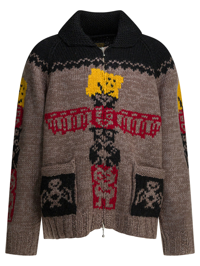 Kapital Sudadera con cremallera Kapital Peckish Totem Pole, color marrón - World Class Fashion