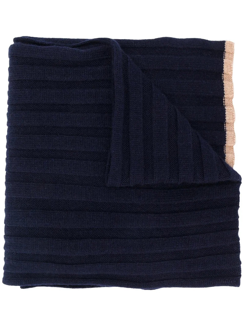 Brunello Cucinelli Brunello Cucinelli Cashmere Ribbed Scarf Blue - World Class Fashion