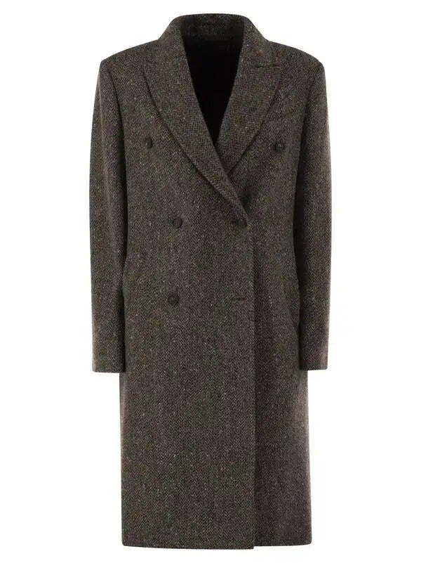 Brunello Cucinelli Brunello Cucinelli Double-breasted Tweed Coat Brown - World Class Fashion
