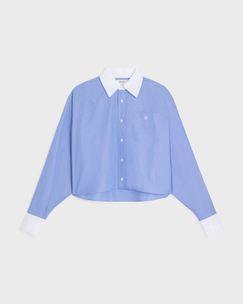 Celine Celine Cropped Cotton Poplin Shirt Blue Women - World Class Fashion