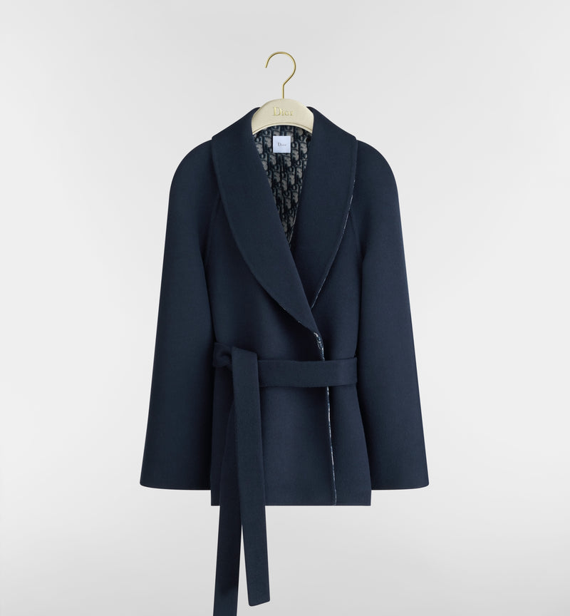Dior Abrigo corto azul Dior con cinturón para mujer - World Class Fashion