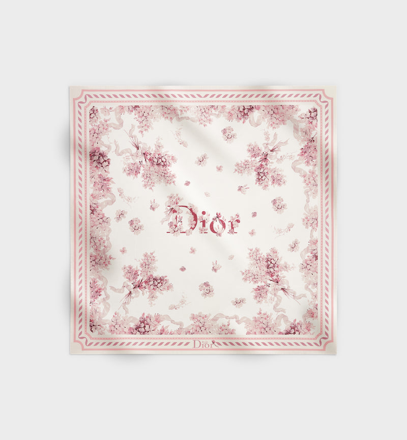 Dior Dior Lilac Bouquet 90 Silk Scarf Pink - World Class Fashion