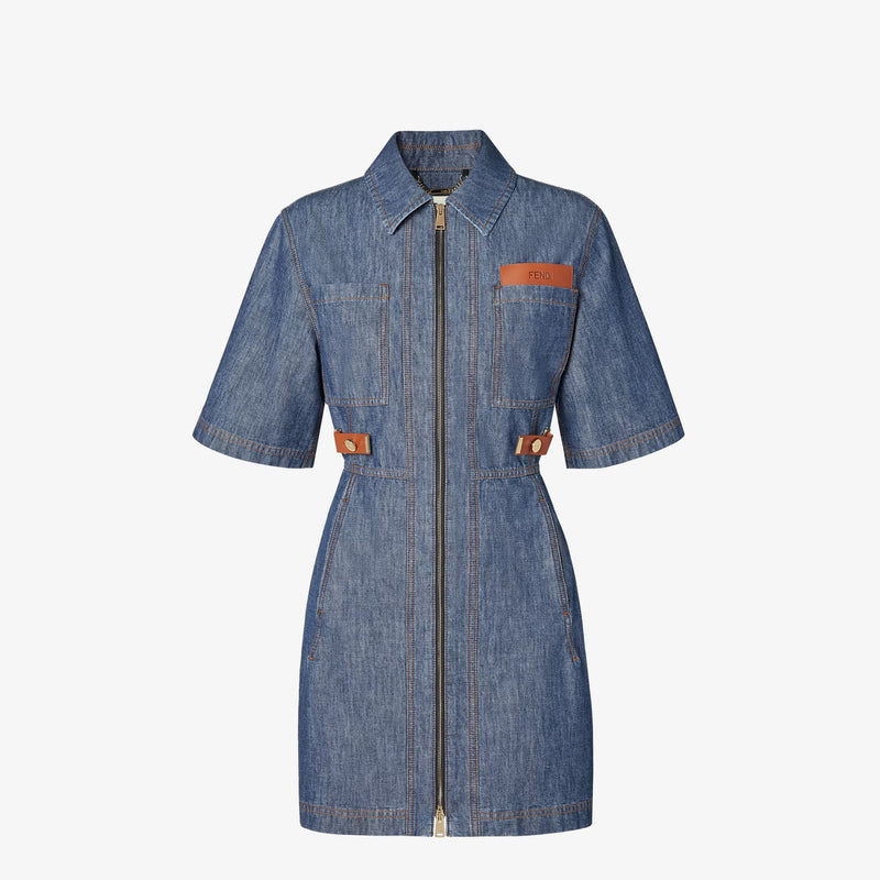 Fendi Fendi Zippered Dress In Chambray Denim - World Class Fashion