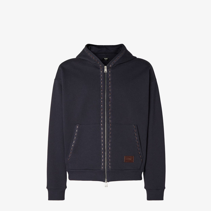 Fendi Fendi Zippered Cotton Hoodie Blue Men - World Class Fashion