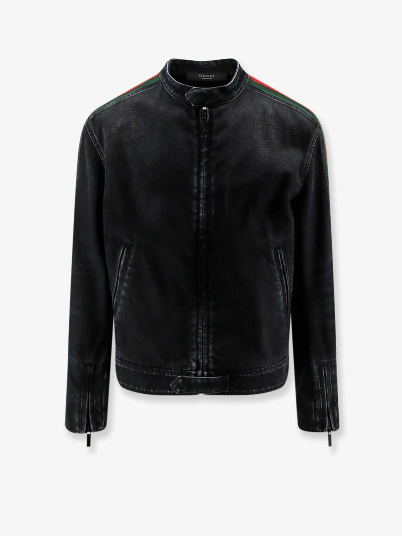 Gucci Gucci Denim Jacket With Web Detail Black - World Class Fashion