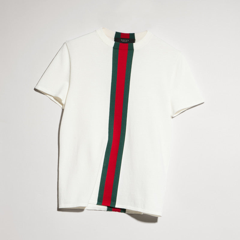 Gucci Gucci Knit Cotton T-shirt With Web Detail - World Class Fashion