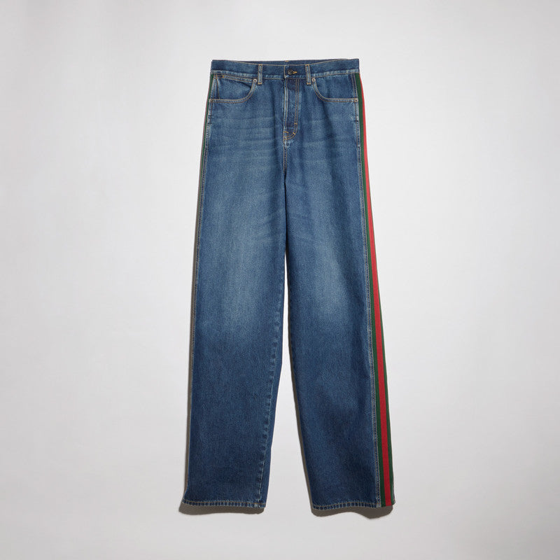 Gucci Gucci Wide Leg Jeans With Web Detail - World Class Fashion