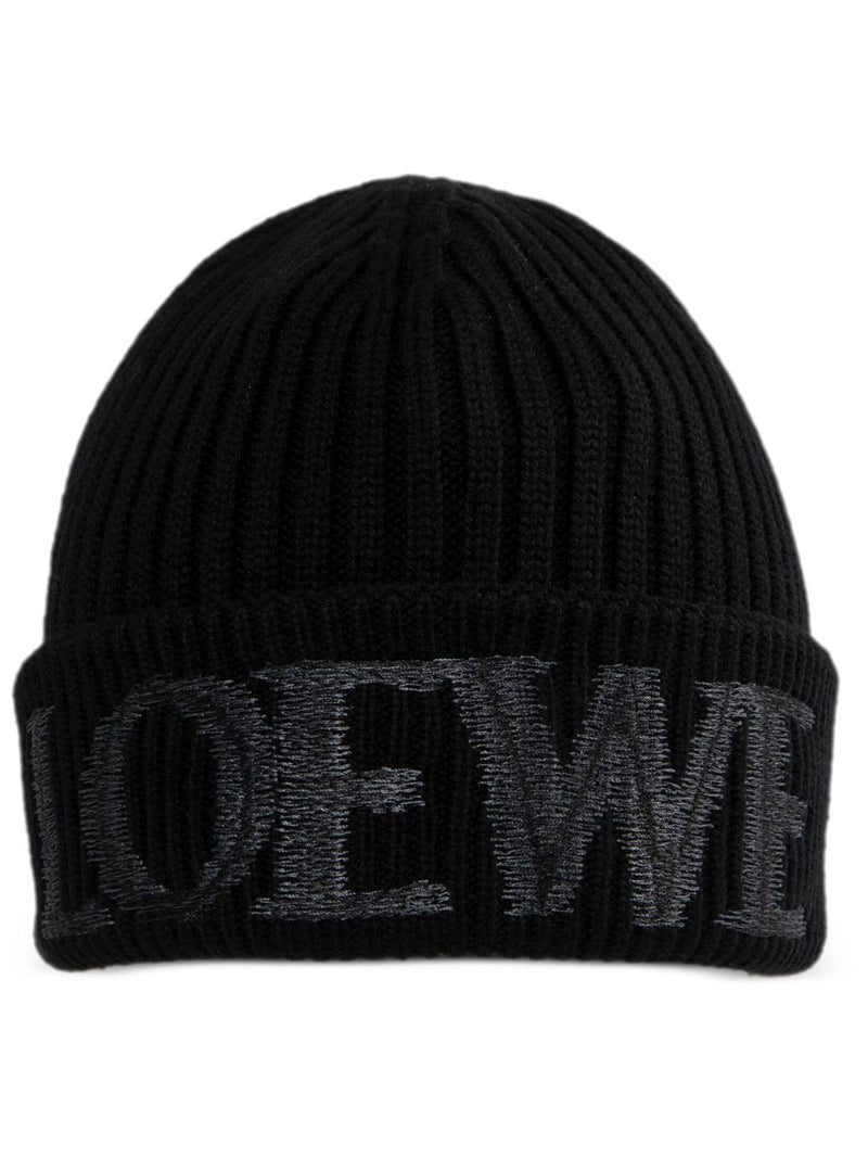 Loewe Loewe Wool Beanie with Logo Black - World Class Fashion